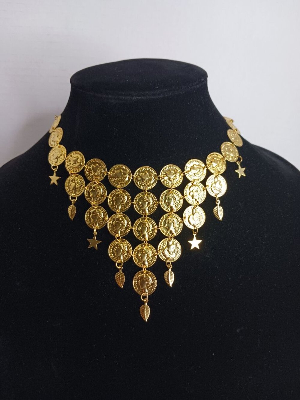 Women's Coin Choker Statement Gold Color Lightweight Necklace